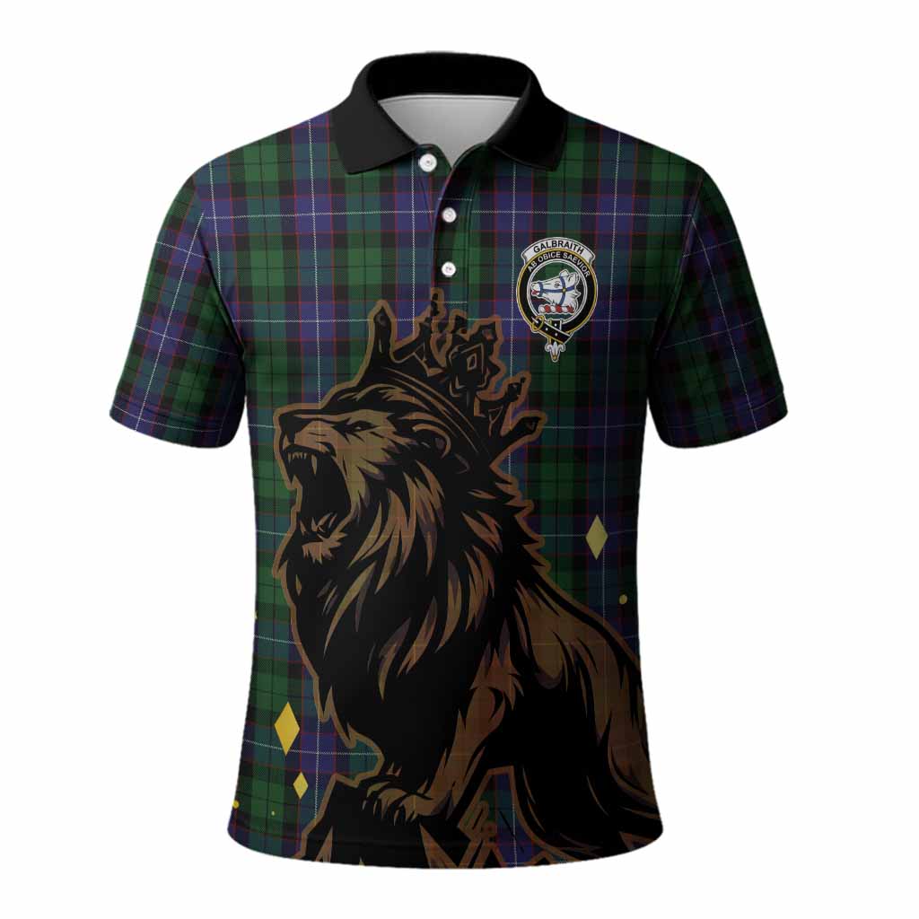 Galbraith Tartan Family Crest Polo Shirt Crowned Lion Roaring