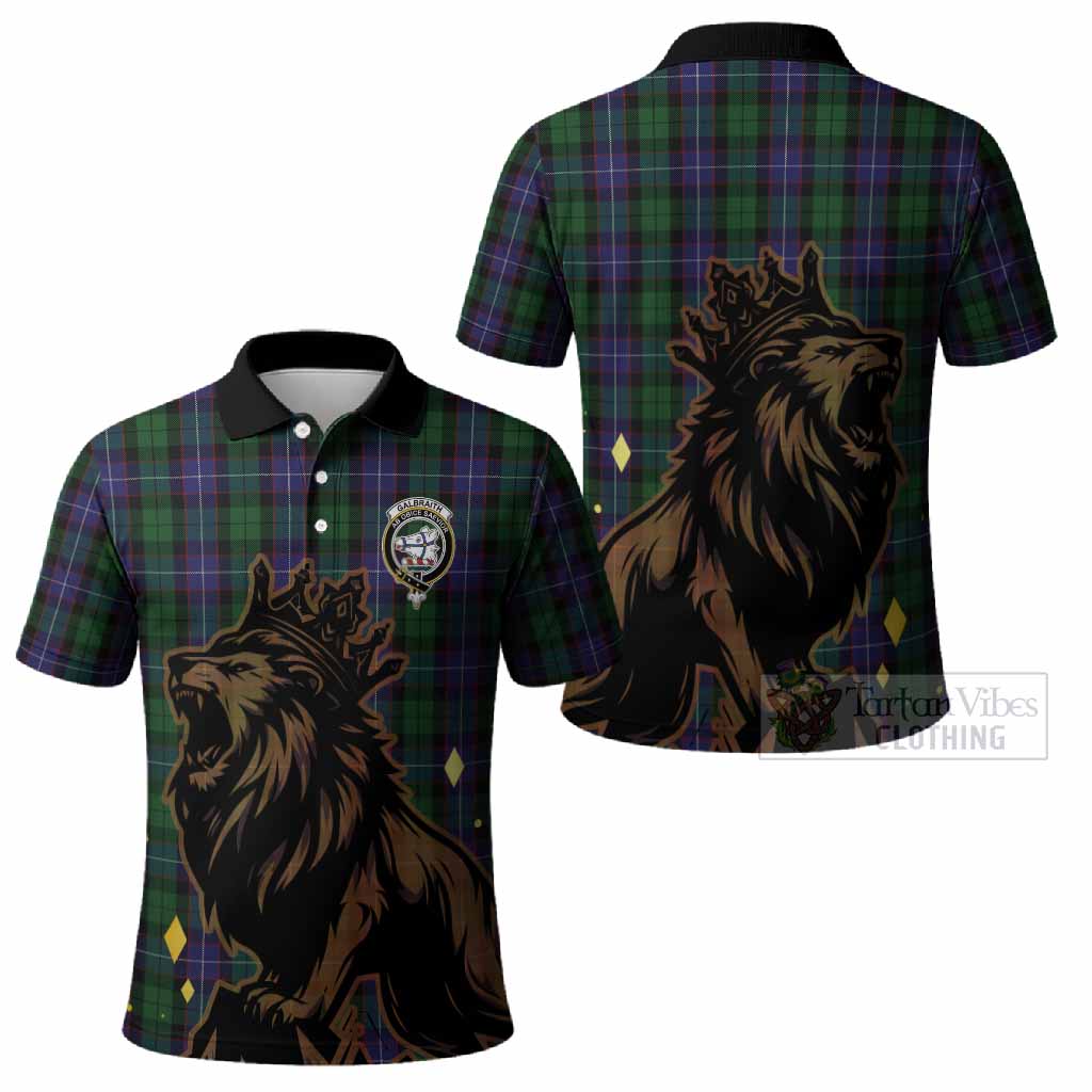 Galbraith Tartan Family Crest Polo Shirt Crowned Lion Roaring