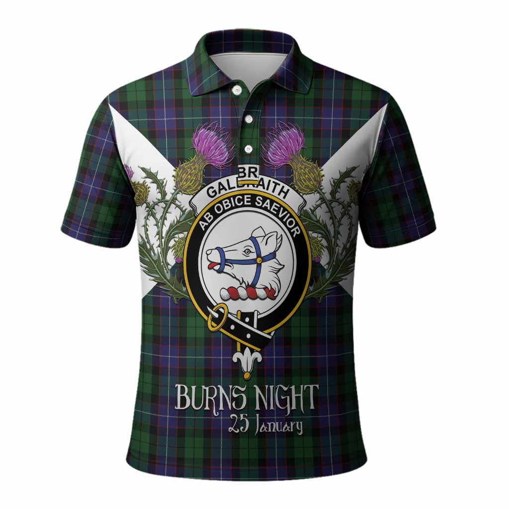 Galbraith Tartan Family Crest Polo Shirt Scottish Burns Night Thistle Floral