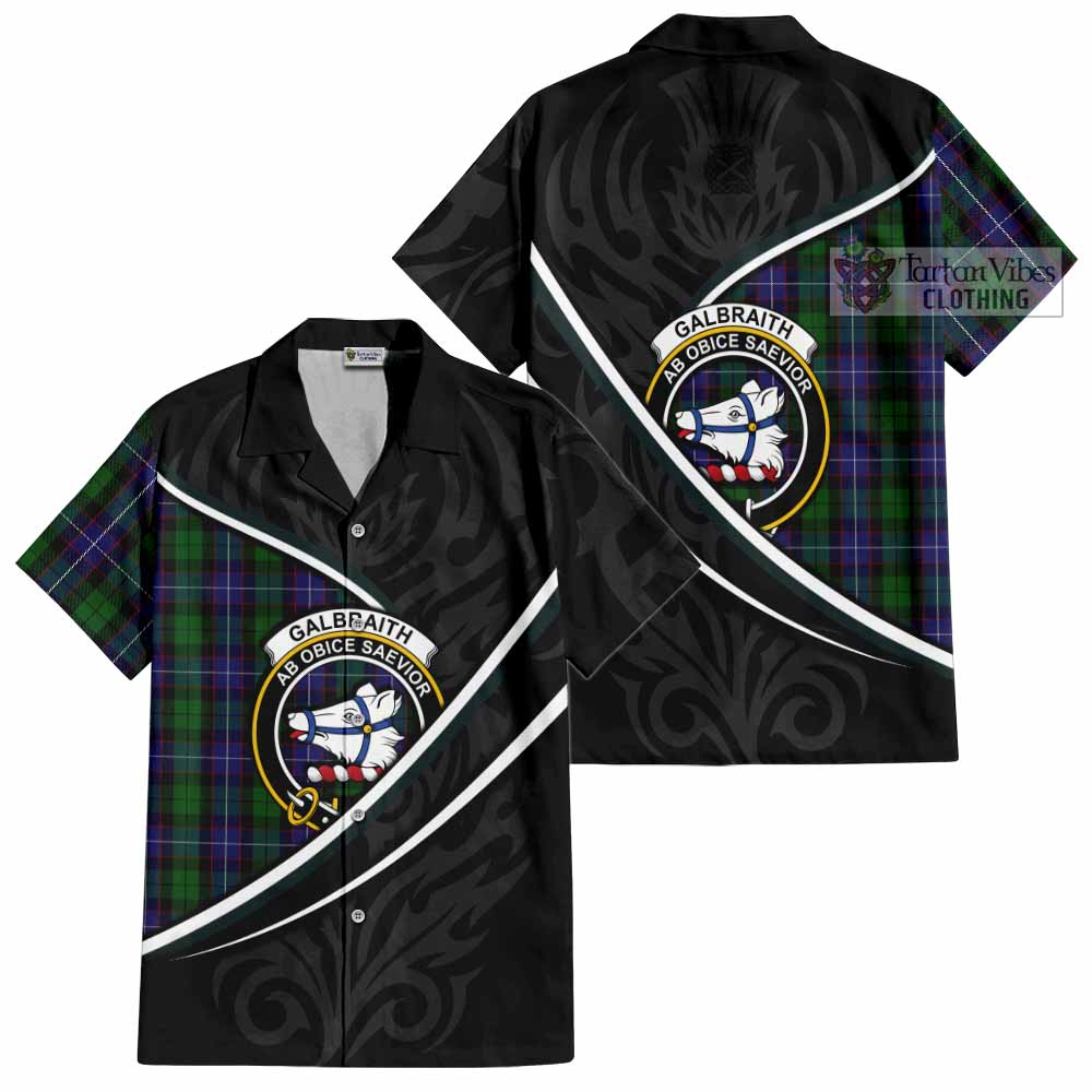 Galbraith Tartan Family Crest Short Sleeve Button Shirt Celtic Scottish Thistle Floral - Tartan Vibes Clothing