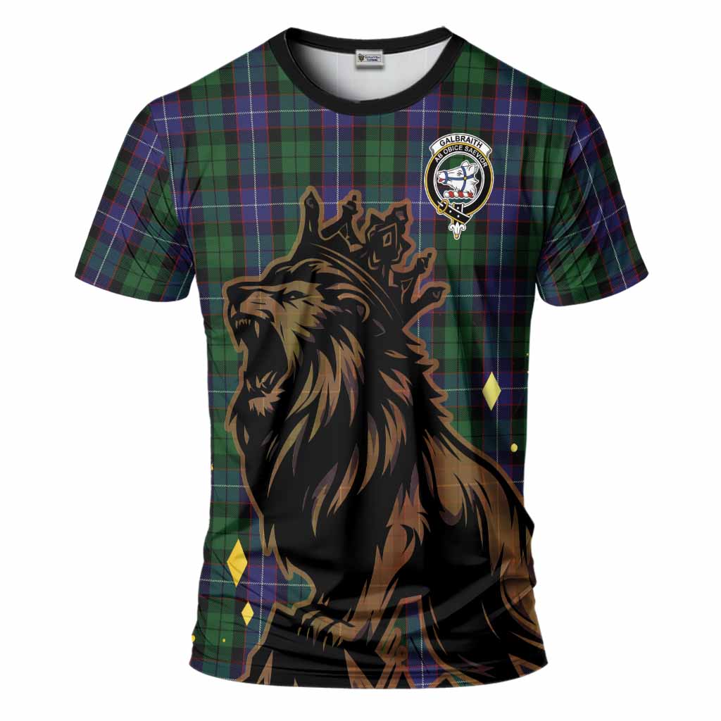 Galbraith Tartan Family Crest T-Shirt Crowned Lion Roaring