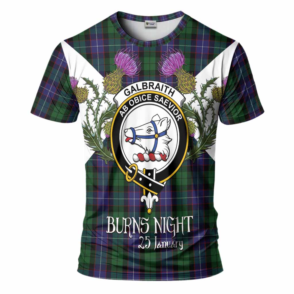 Galbraith Tartan Family Crest T-Shirt Scottish Burns Night Thistle Floral