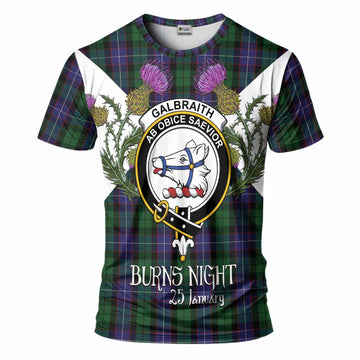 Galbraith Tartan Family Crest T-Shirt Scottish Burns Night Thistle Floral