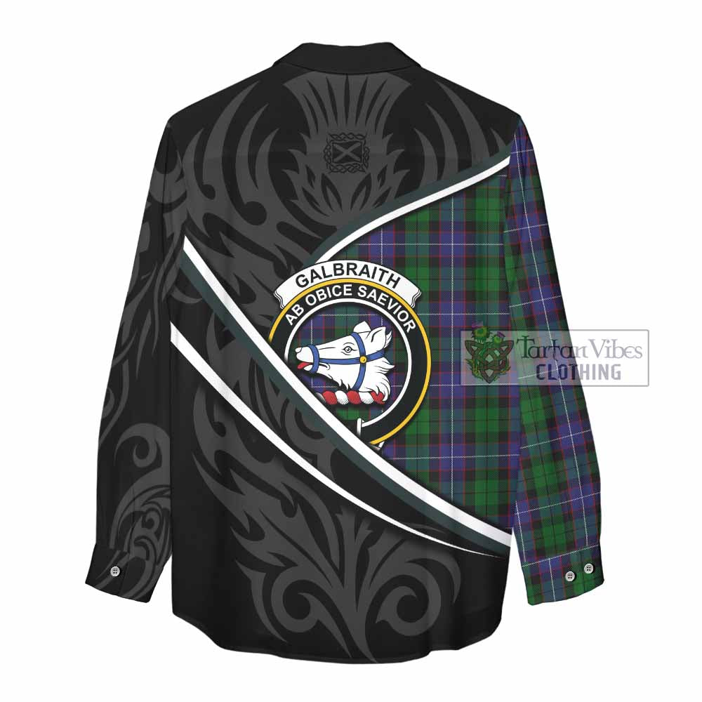 Galbraith Tartan Family Crest Women Casual Shirt Celtic Scottish Thistle Floral - Tartan Vibes Clothing