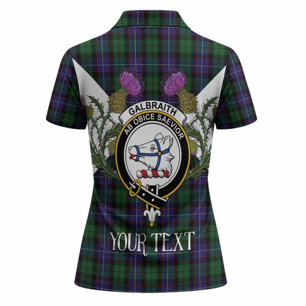 Galbraith Tartan Family Crest Women Polo Shirt Scottish Burns Night Thistle Floral