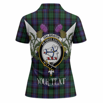 Galbraith Tartan Family Crest Women Polo Shirt Scottish Burns Night Thistle Floral