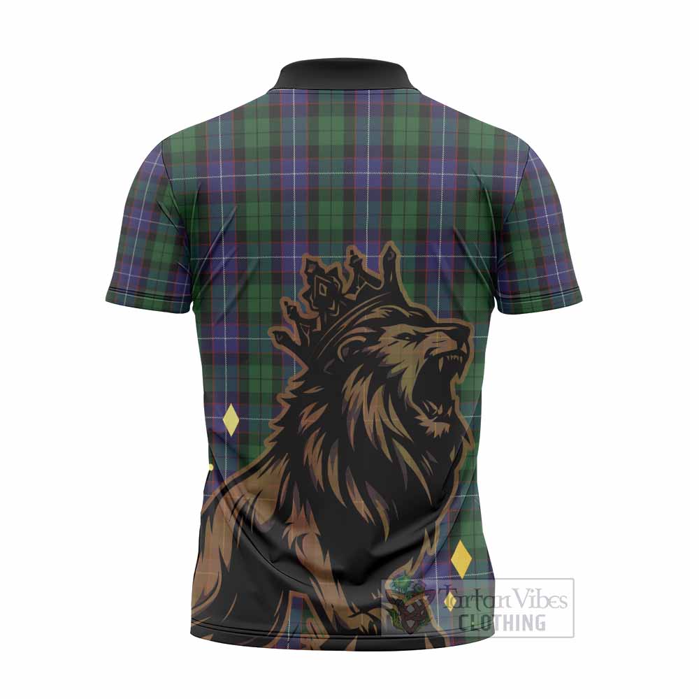 Galbraith Tartan Family Crest Zipper Polo Shirt Crowned Lion Roaring