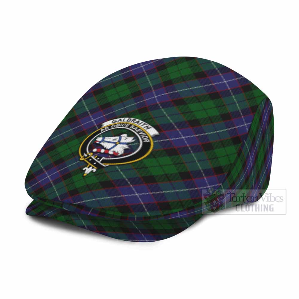 Galbraith Tartan Flat Cap, Jeff Cap Cross Style with Family Crest - Tartan Vibes Clothing
