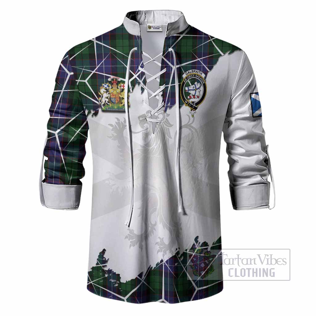 Galbraith Tartan Ghillie Shirt with Family Crest and Lion Rampant Grunge Style