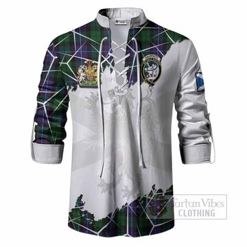 Galbraith Tartan Ghillie Shirt with Family Crest and Lion Rampant Grunge Style