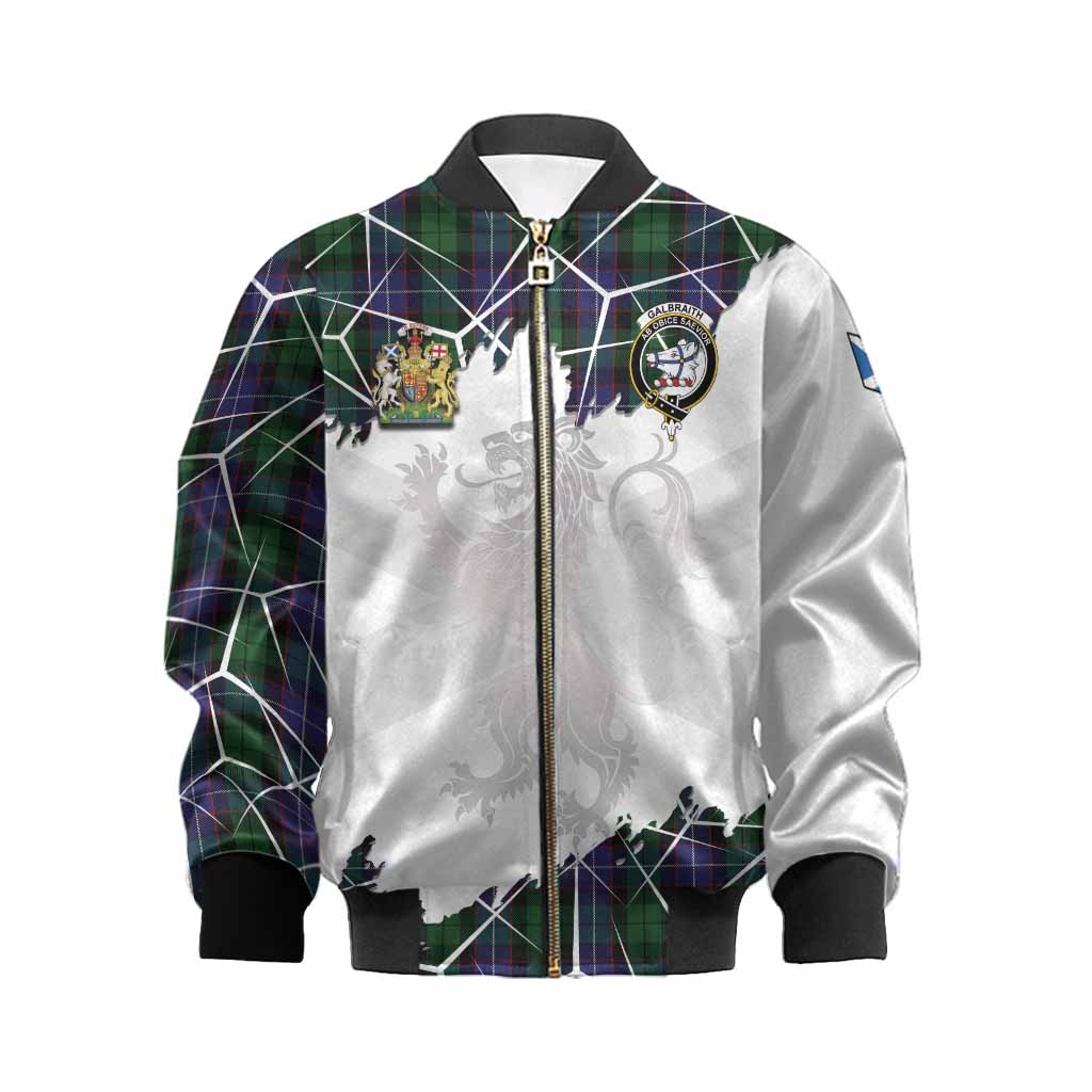 Galbraith Tartan Kid Bomber Jacket with Family Crest and Lion Rampant Grunge Style