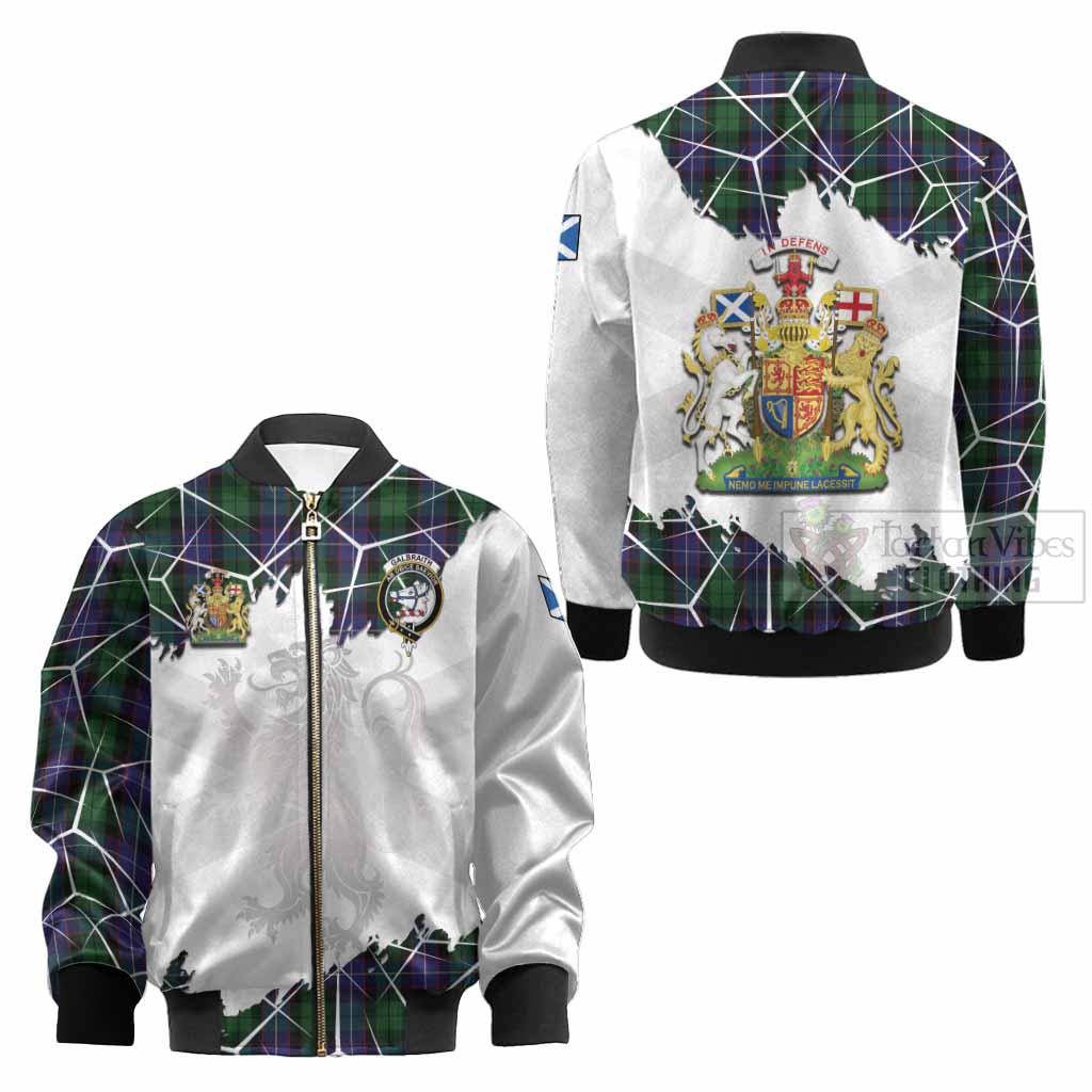 Galbraith Tartan Kid Bomber Jacket with Family Crest and Lion Rampant Grunge Style