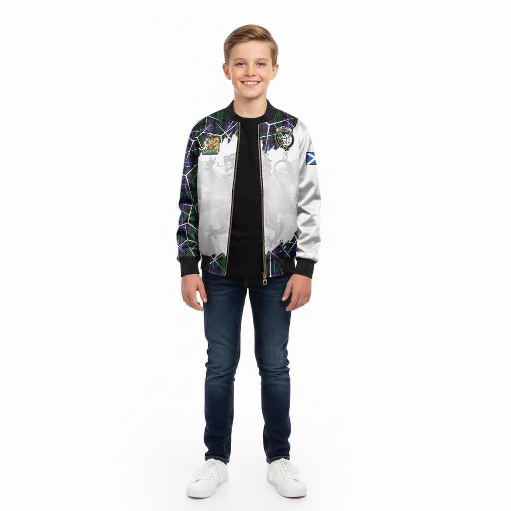 Galbraith Tartan Kid Bomber Jacket with Family Crest and Lion Rampant Grunge Style