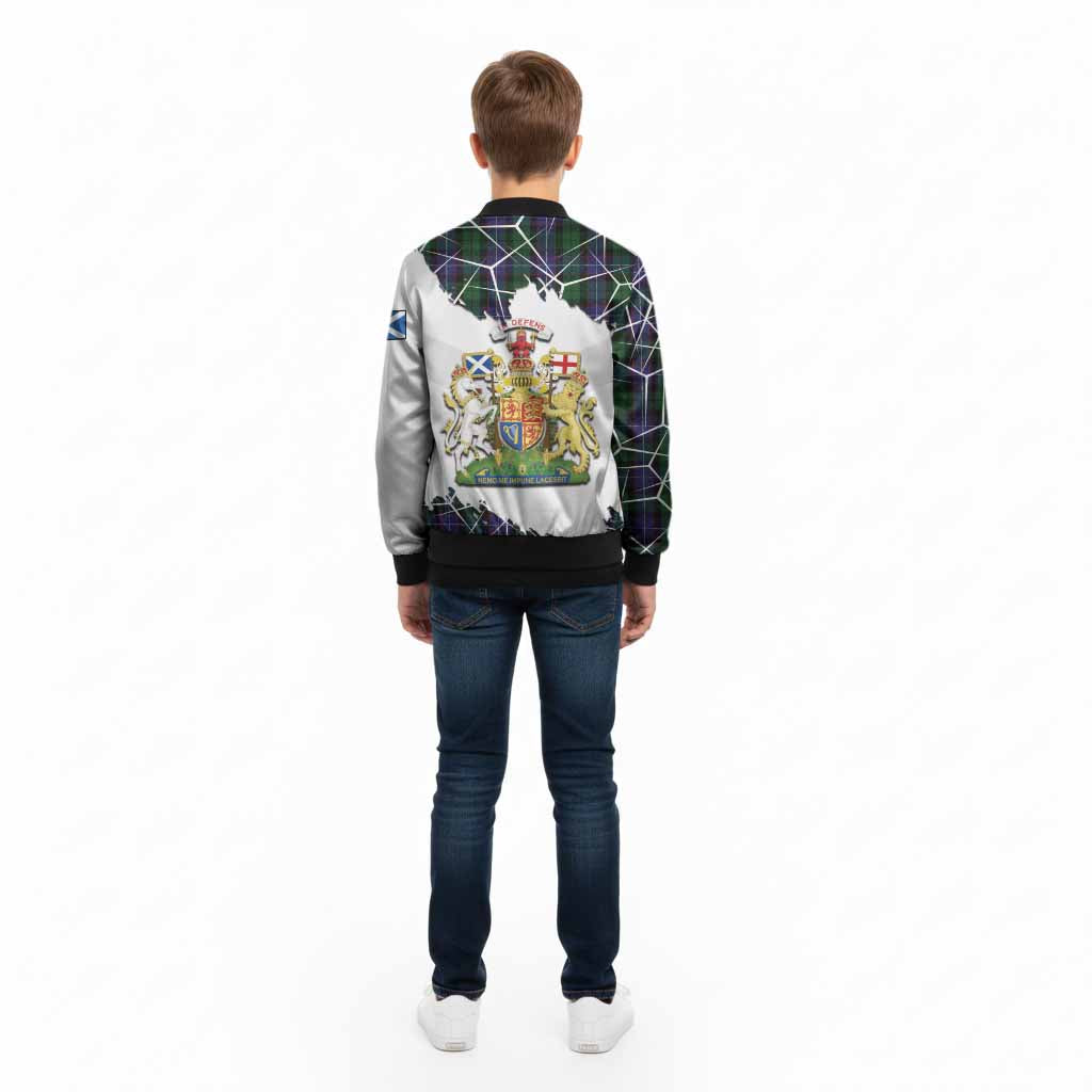 Galbraith Tartan Kid Bomber Jacket with Family Crest and Lion Rampant Grunge Style