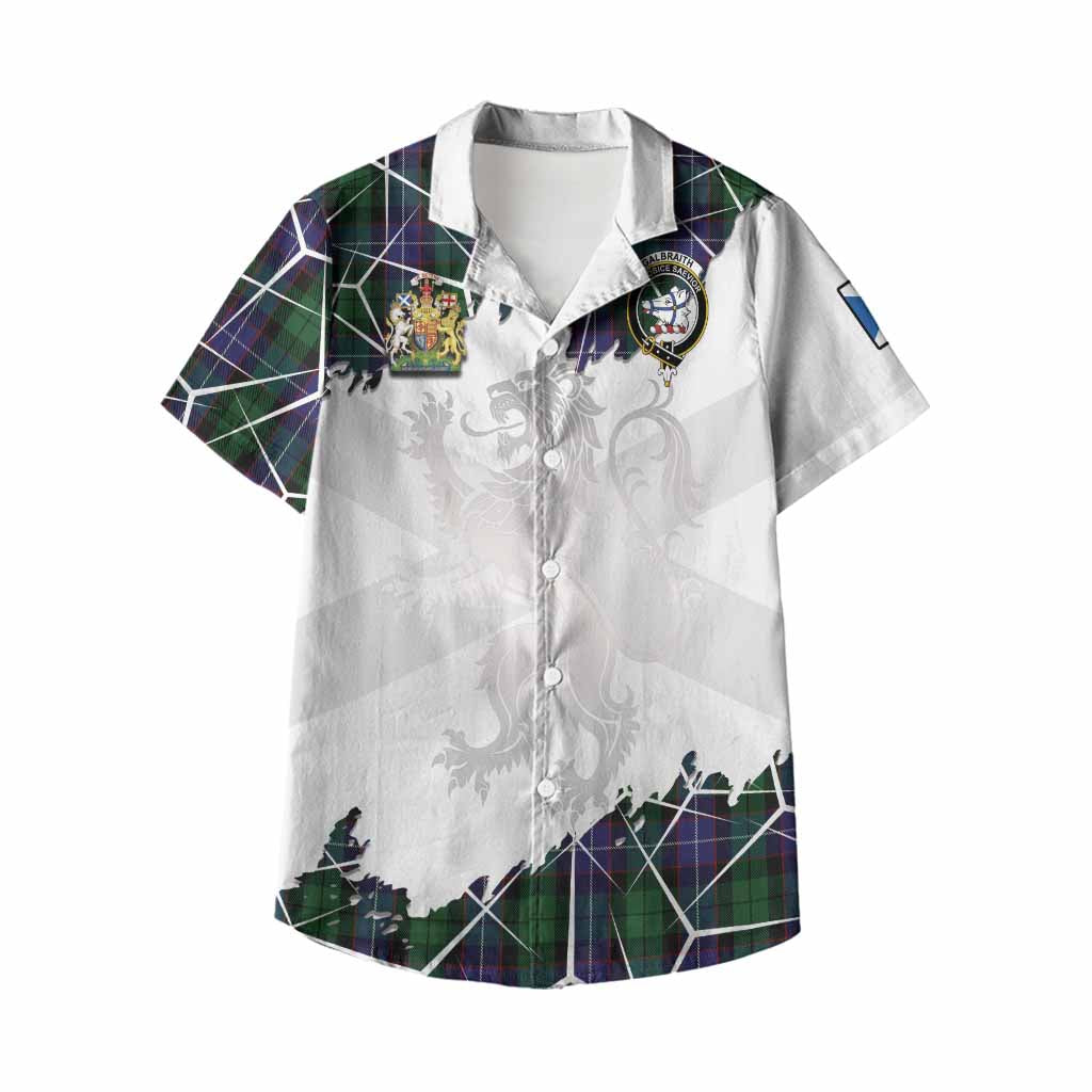 Galbraith Tartan Kid Hawaiian Shirt with Family Crest and Lion Rampant Grunge Style