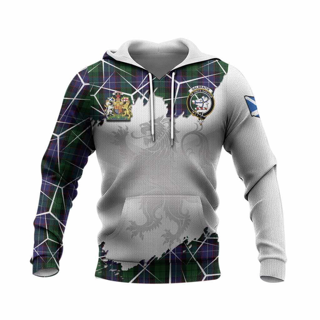 Galbraith Tartan Knitted Hoodie with Family Crest and Lion Rampant Grunge Style