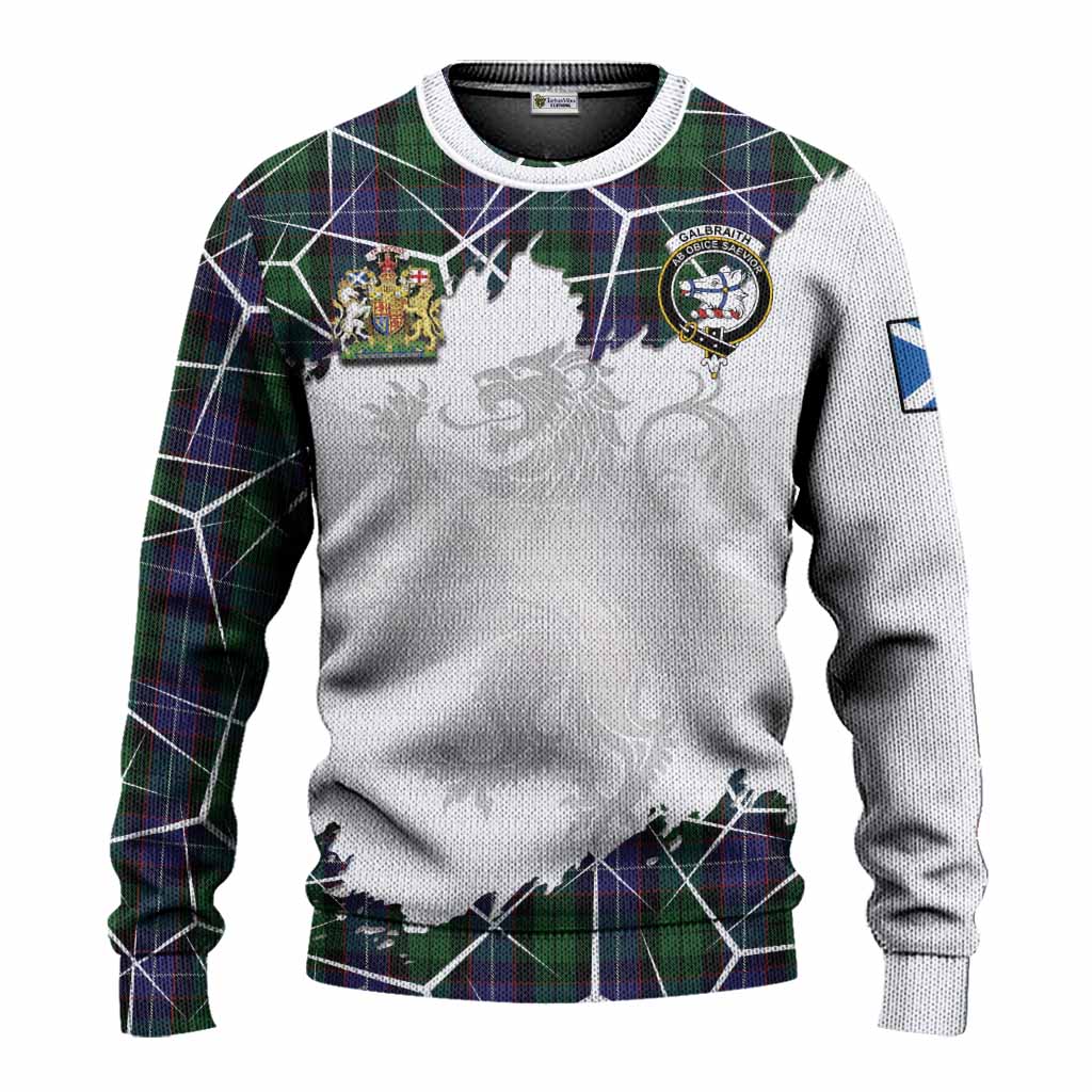 Galbraith Tartan Knitted Sweater with Family Crest and Lion Rampant Grunge Style