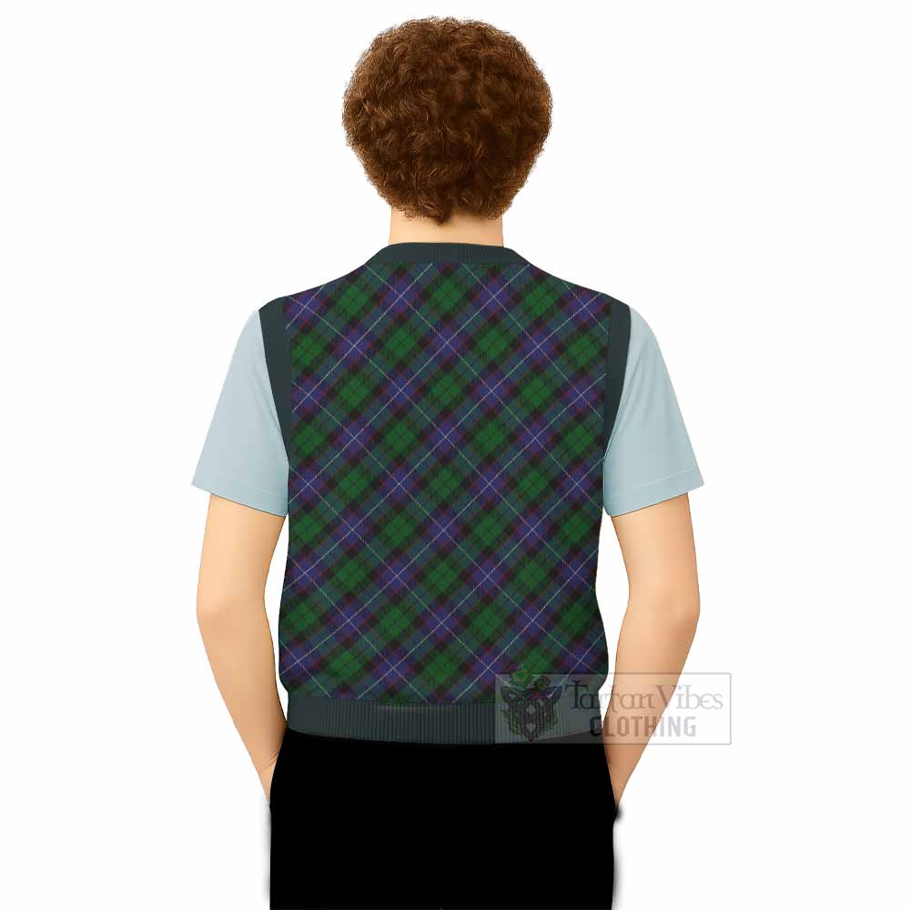 Galbraith Tartan Knitted V-Neck Vest with Family Crest Cross Style