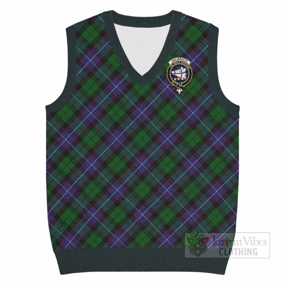 Galbraith Tartan Knitted V-Neck Vest with Family Crest Cross Style