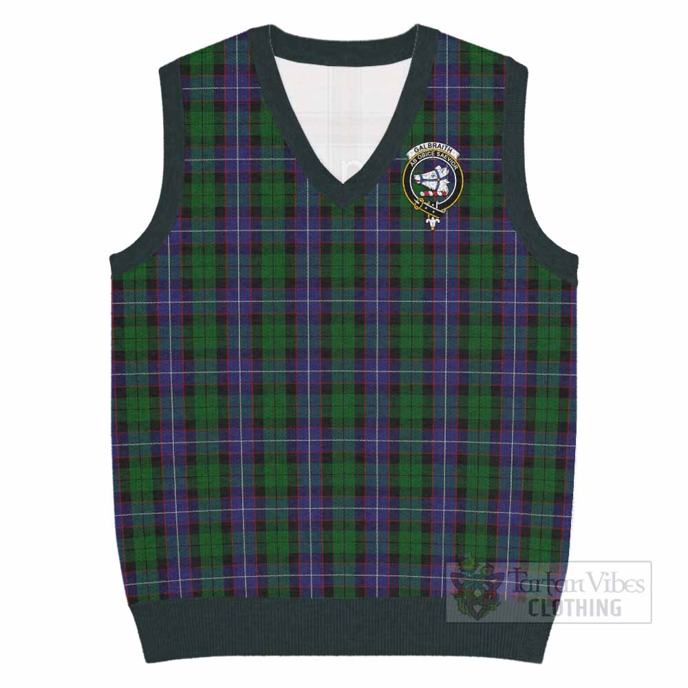 Galbraith Tartan Knitted V-Neck Vest with Family Crest - Tartan Vibes Clothing
