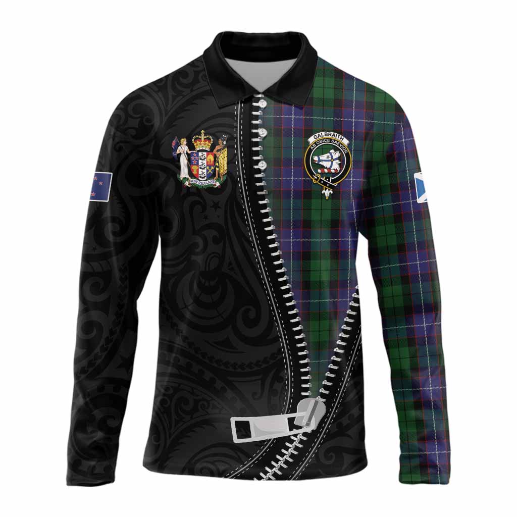 Galbraith Tartan Long Sleeve Polo Shirt New Zealand Pattern Unique Zipper Stylized