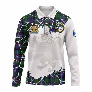 Galbraith Tartan Long Sleeve Polo Shirt with Family Crest and Lion Rampant Grunge Style