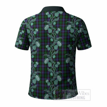 Galbraith Tartan Polo Shirt Seamless Scottish Thistle Flowers