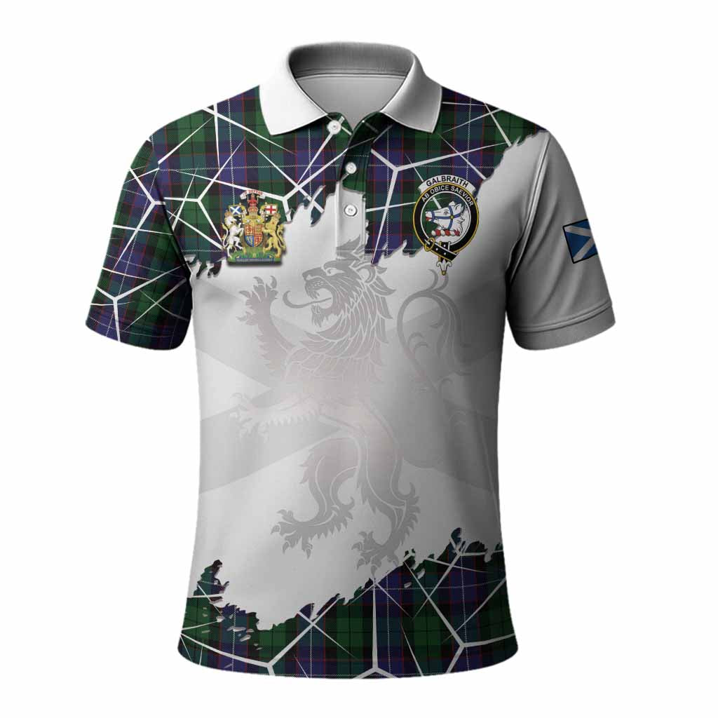 Galbraith Tartan Polo Shirt with Family Crest and Lion Rampant Grunge Style