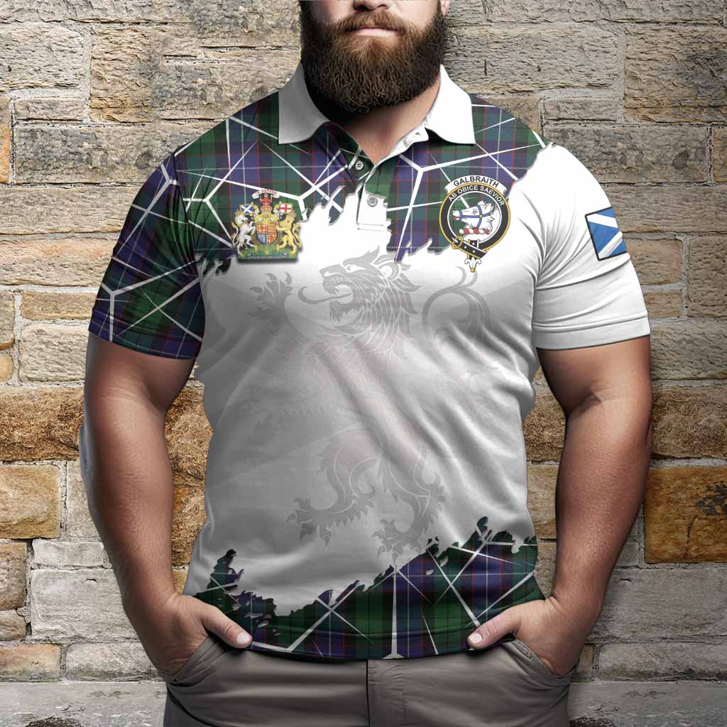 Galbraith Tartan Polo Shirt with Family Crest and Lion Rampant Grunge Style