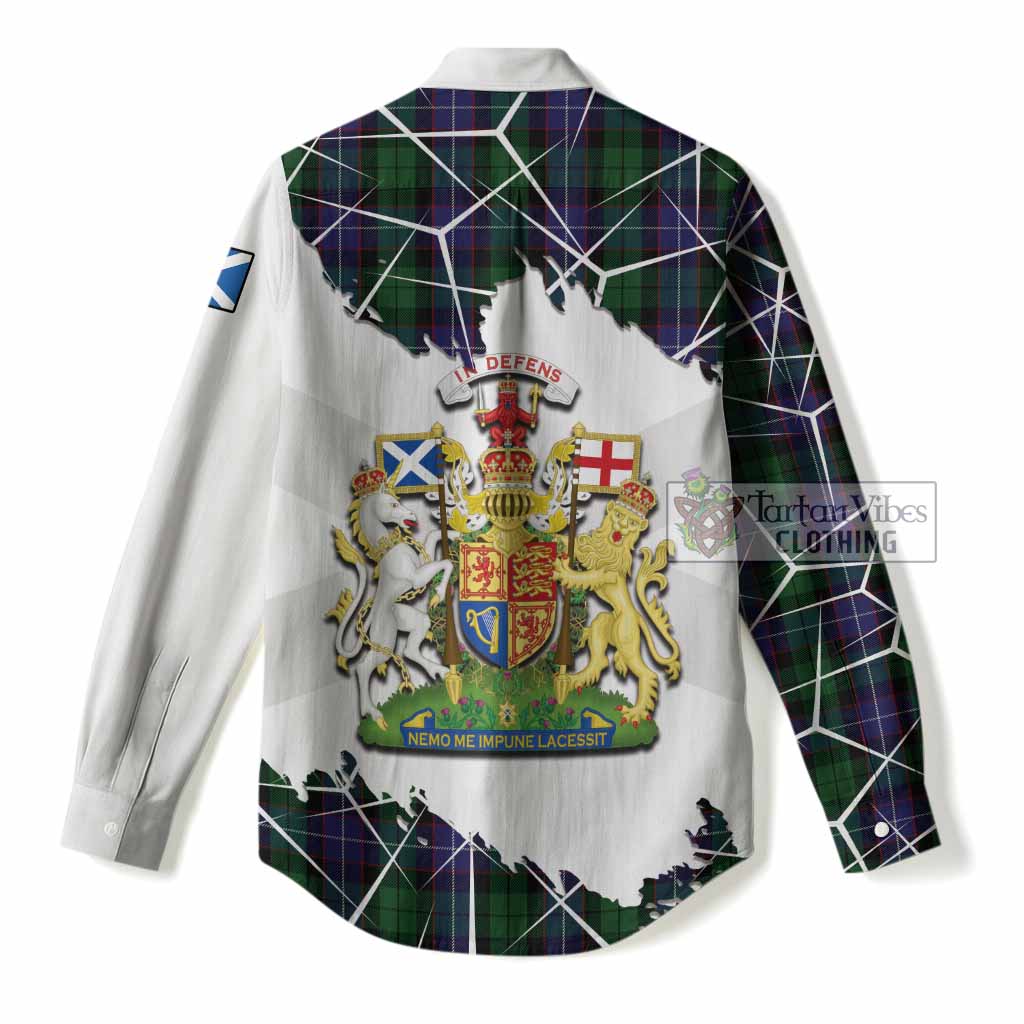 Galbraith Tartan Women Casual Shirt with Family Crest and Lion Rampant Grunge Style