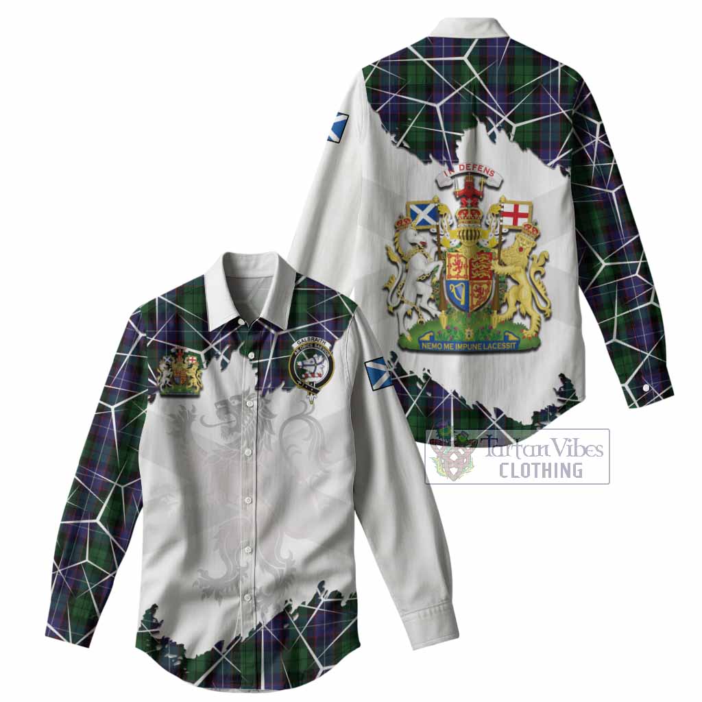 Galbraith Tartan Women Casual Shirt with Family Crest and Lion Rampant Grunge Style