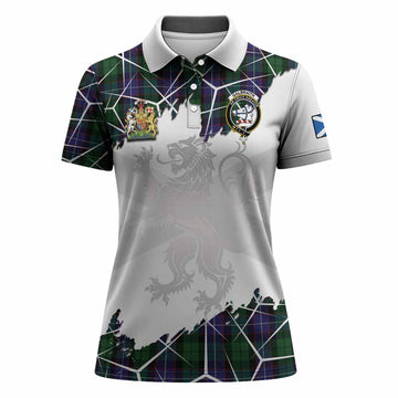 Galbraith Tartan Women Polo Shirt with Family Crest and Lion Rampant Grunge Style