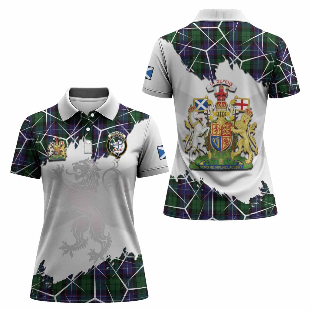 Galbraith Tartan Women Polo Shirt with Family Crest and Lion Rampant Grunge Style