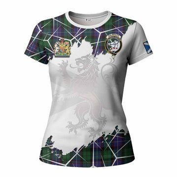 Galbraith Tartan Women T shirt with Family Crest and Lion Rampant Grunge Style