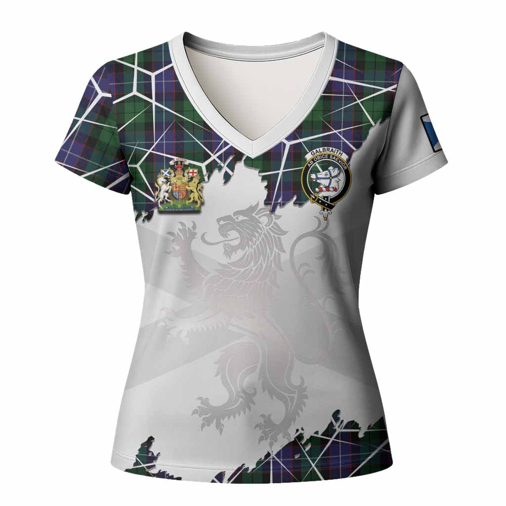 Galbraith Tartan Women T shirt with Family Crest and Lion Rampant Grunge Style