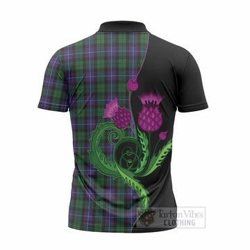 Galbraith Tartan Zipper Polo Shirt Traditional Scottish Thistle