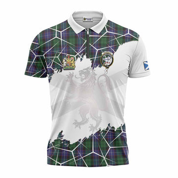 Galbraith Tartan Zipper Polo Shirt with Family Crest and Lion Rampant Grunge Style