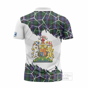 Galbraith Tartan Zipper Polo Shirt with Family Crest and Lion Rampant Grunge Style
