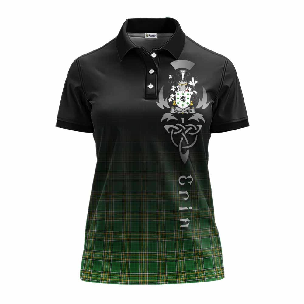 Tartan Vibes Clothing Gallagher Irish Clan Women's Polo Shirt with Coat of Arms Erin Go Bragh Celtic Inspired
