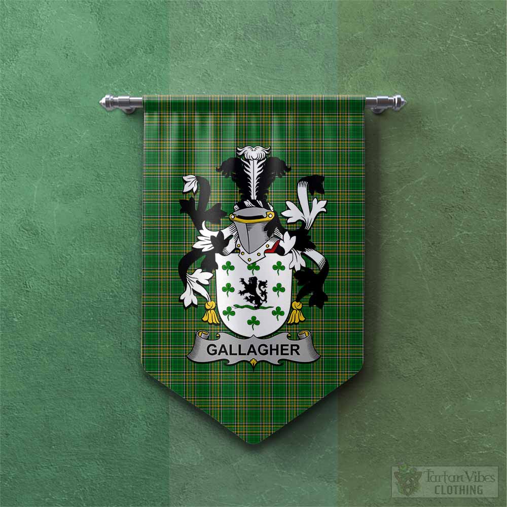 Tartan Vibes Clothing Gallagher Irish Clan Tartan Gonfalon, Tartan Banner with Coat of Arms