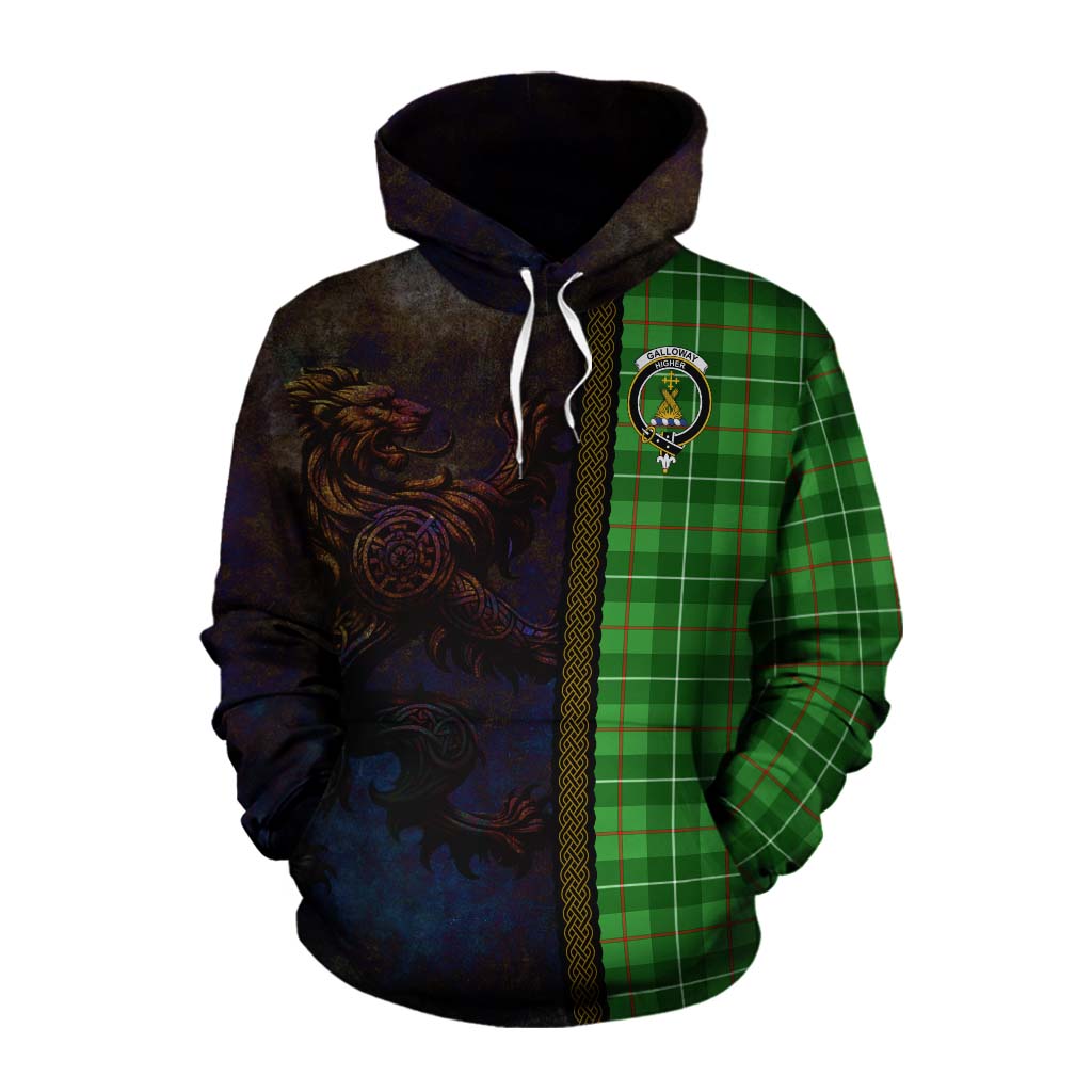 Tartan Vibes Clothing Galloway Tartan Family Crest Cotton Hoodie Alba Gu Brath Be Brave Lion Ancient Style