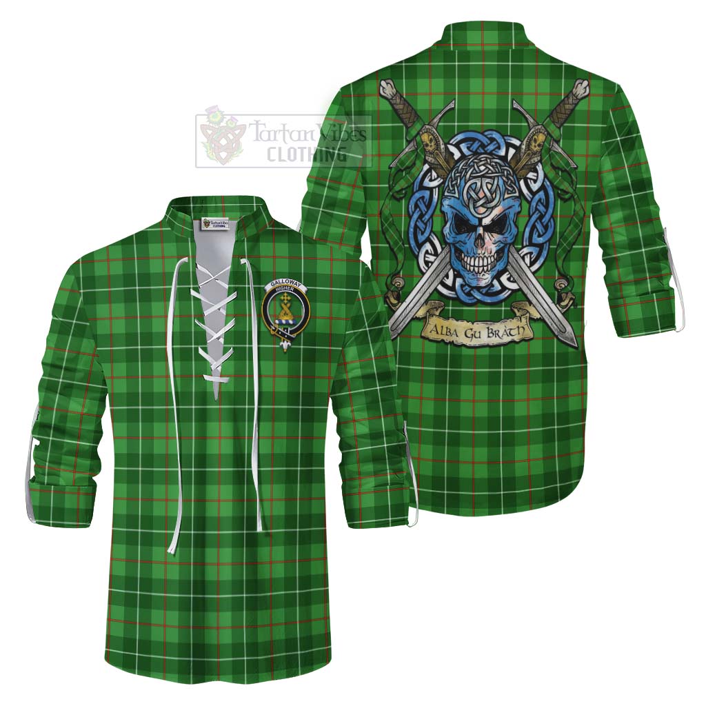 Tartan Vibes Clothing Galloway Tartan Ghillie Kilt Shirt with Family Crest Celtic Skull Style