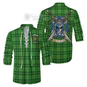 Tartan Vibes Clothing Galloway Tartan Ghillie Kilt Shirt with Family Crest Celtic Skull Style