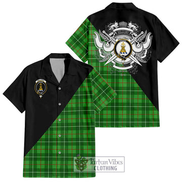 Galloway Tartan Short Sleeve Button Shirt with Family Crest and Military Logo Style Kid - Tartanvibesclothing Shop