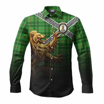 Galloway Crest Tartan Long Sleeve Button Shirt with Golden Lion Emblem Celtic Style