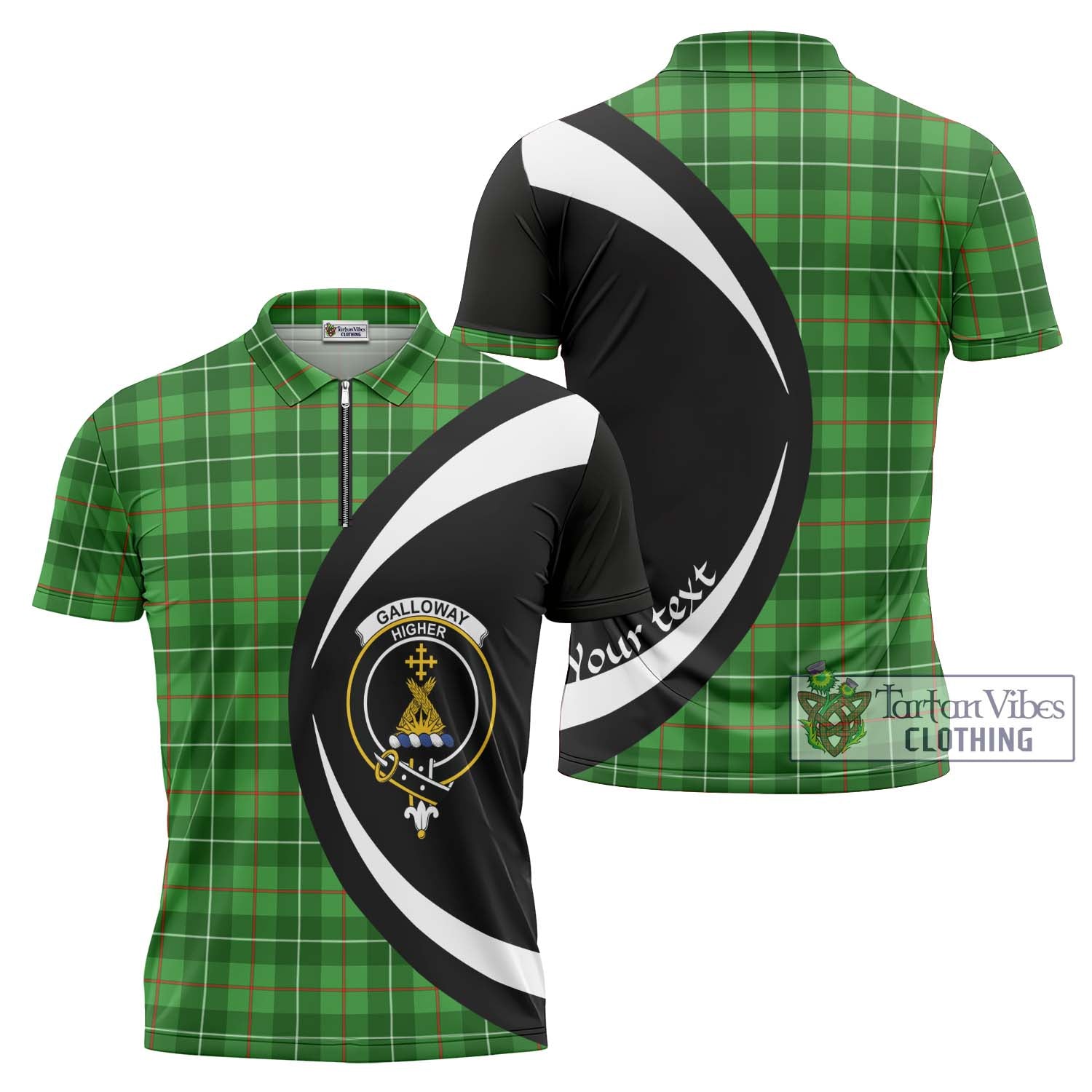 Tartan Vibes Clothing Galloway Tartan Zipper Polo Shirt with Family Crest Circle Style