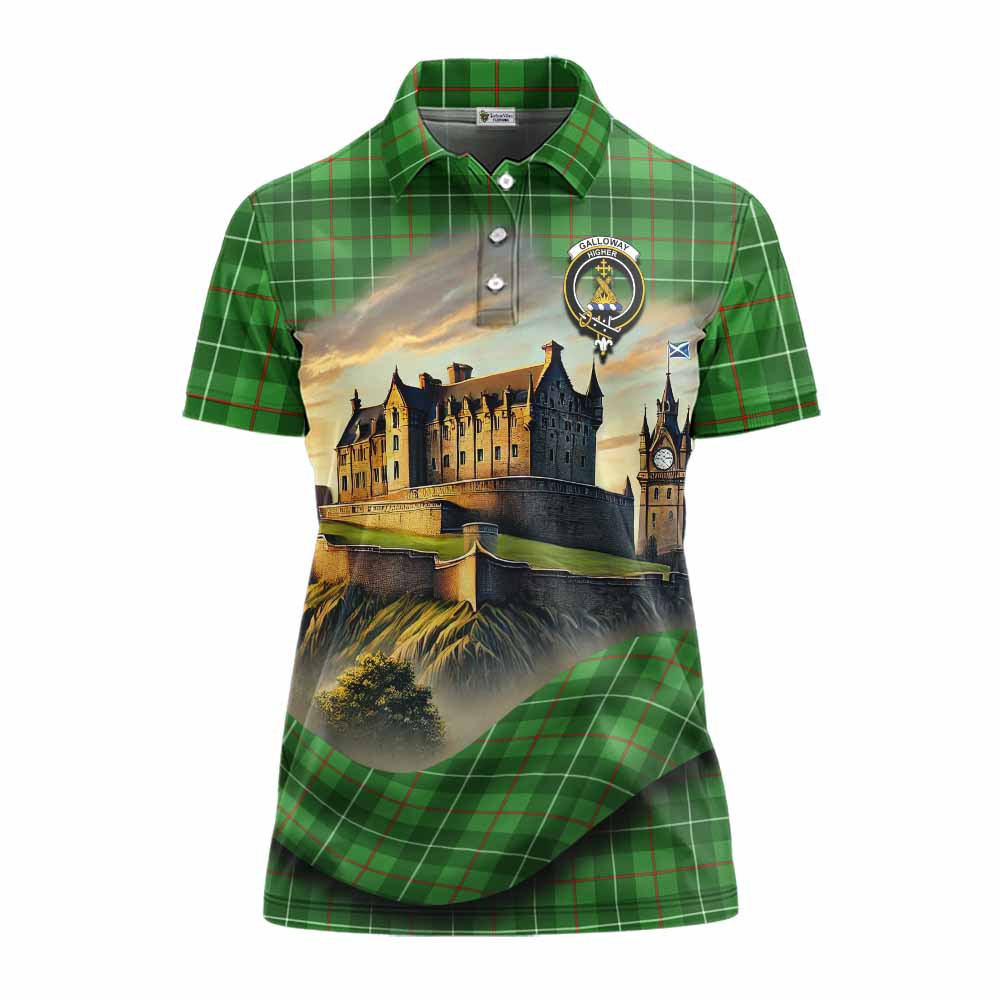 Tartan Vibes Clothing Galloway Tartan Family Crest Women's Polo Shirt with Scottish Ancient Castle Stype