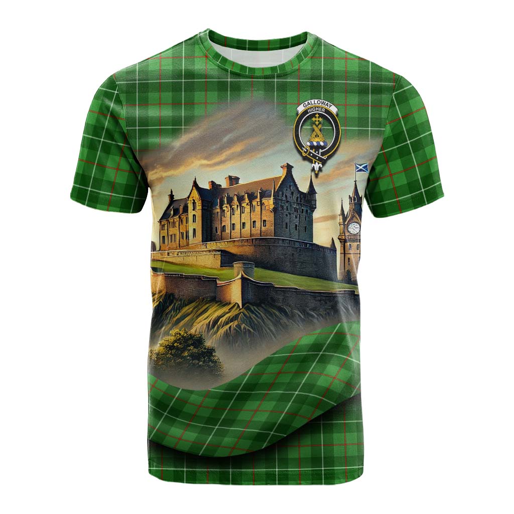 Tartan Vibes Clothing Galloway Tartan Family Crest Cotton T-shirt with Scottish Ancient Castle Style
