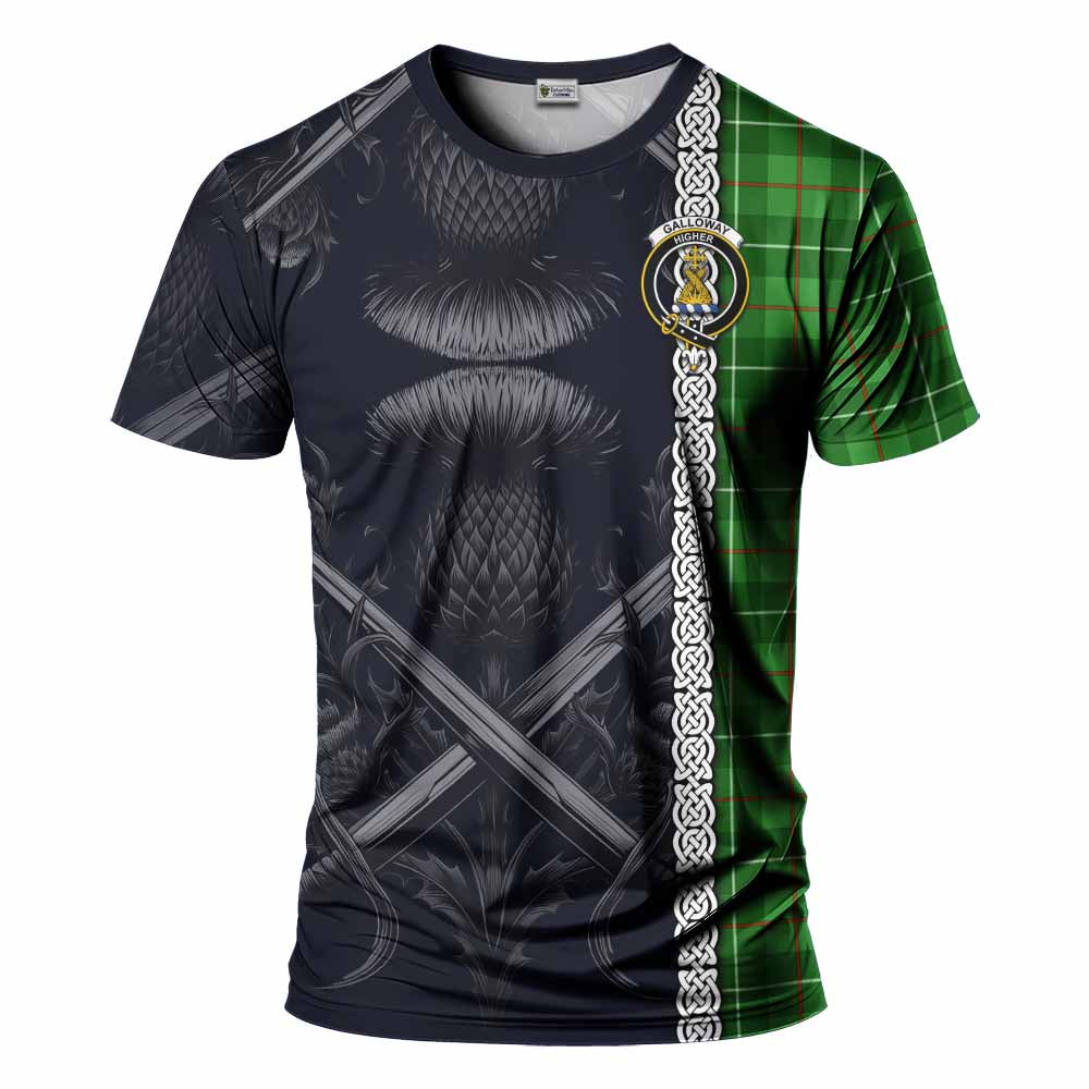 Tartan Vibes Clothing Galloway Tartan T-Shirt with Family Crest Cross Sword Thistle Celtic Vibes