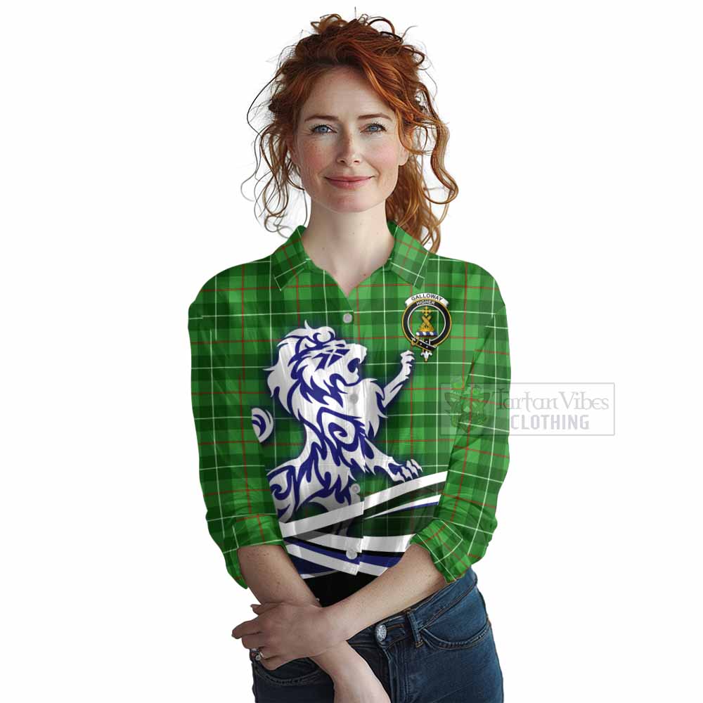 Tartan Vibes Clothing Galloway Tartan Women's Casual Shirt with Alba Gu Brath Regal Lion Emblem
